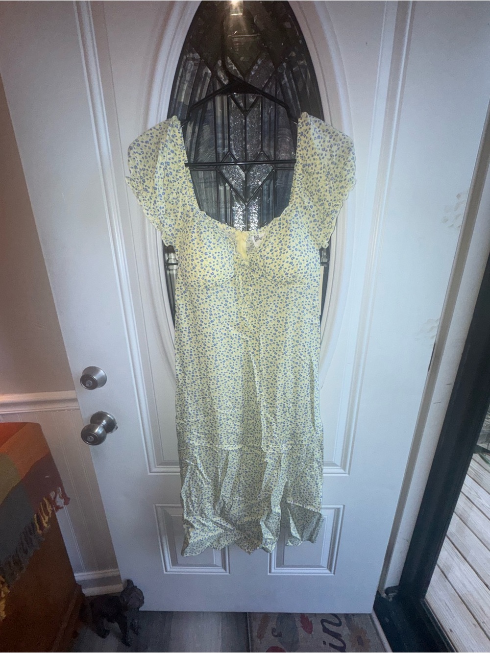 NWT No Boundaries Tender Lemon Floral Puff Sleeve Maxi Dress XS
